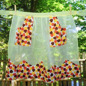 Vintage 60's Autumn/Fall Strawberry Print Fancy Yellow Organza Hostess Apron